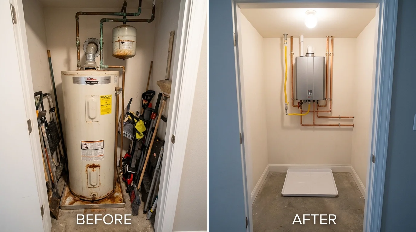 Tank water heater versus wall-mounted tankless unit comparison for Worcester, NY homeowners