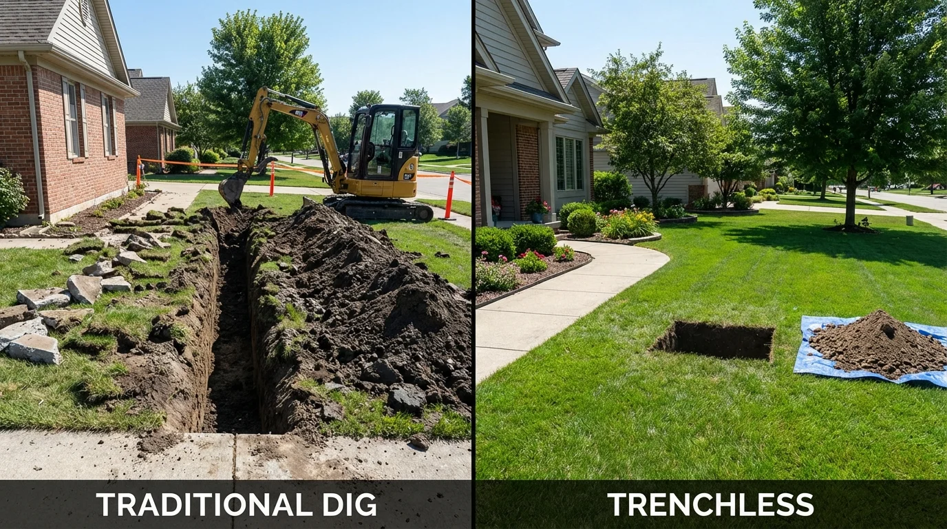 Trenchless sewer repair with minimal yard damage versus traditional excavation in Worcester, NY